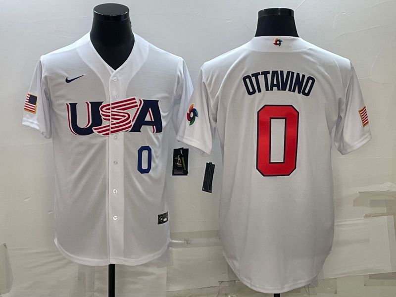 Men 2023 World Cub USA #0 Ottavino White Nike MLB Jersey1